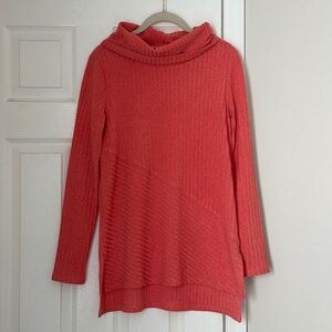 Soft Surroundings Tressa Cowl Neck Sweater Size Small Coral Textured Knit Tunic